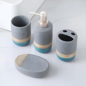 4-Piece Ceramic Bathroom Accessory Set | Soap Dispenser, Toothbrush Holder, 4-Piece Ceramic Bathroom Accessory Set | Soap Dispenser, Toothbrush Holder, Tumbler & Soap Dish | Modern Stone Finish Bathroom Set for Home & Hotel