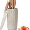 6 Piece Knife Set with Block | 6-Piece Professional Chef Cooking Knives Set for Kitchen | Non-Stick Stainless Steel Knife Block Set | Ergonomical Design (Beige)