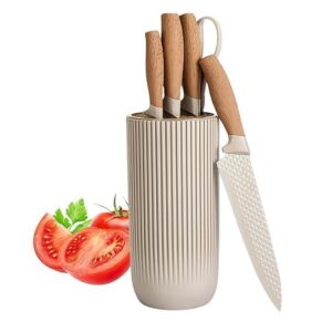 6 Piece Knife Set with Block | Razor-Sharp German Engineered Steel — Chef Knife, Bread Knife, Vegetable Knife, Tomato Knife | Lightweight, Strong & Dishwasher Safe Kitchen Knife Set (Beige)