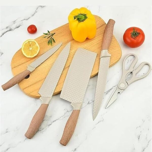 6 Piece Knife Set with Block | Razor-Sharp German Engineered Steel — Chef Knife, Bread Knife, Vegetable Knife, Tomato Knife | Lightweight, Strong & Dishwasher Safe Kitchen Knife Set (Beige)