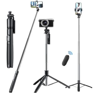 63" Selfie Stick Tripod 360° Rotatable Mobile Holder Bluetooth Remote Multi-Functional Extendable Tripod Stand for Vlogging Live Streaming Compatible with Mobile Phone Camera Ring Light
