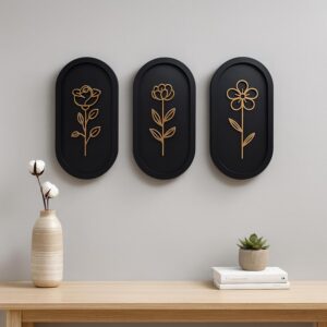 7 Decore 3 Piece Wooden Floral Wall Art Set | Modern Wall Decor for Living Room, Bedroom & Office | Elegant Home Decoration Panels | Contemporary Wall Hanging Frames