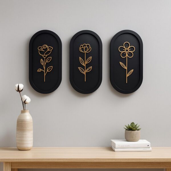 7 Decore 3 Piece Wooden Floral Wall Art Set | 7 Decore 3 Piece Wooden Floral Wall Art Set | Modern Wall Decor for Living Room, Bedroom & Office | Elegant Home Decoration Panels | Contemporary Wall Hanging Frames