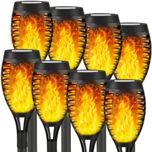8 Pack Solar Outdoor Lights With Flickering Flame - Tiki Torches for Garden Decorations, Waterproof LED Lights for Patio Yard Decor (Yellow)