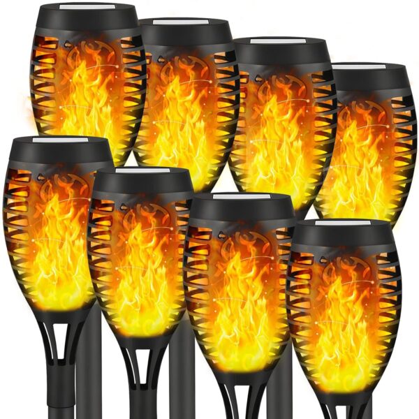 8 Pack Solar Outdoor Lights With Flickering Flame - Tiki Torches for Garden Decorations, Waterproof LED Lights for Patio Yard Decor (Yellow)