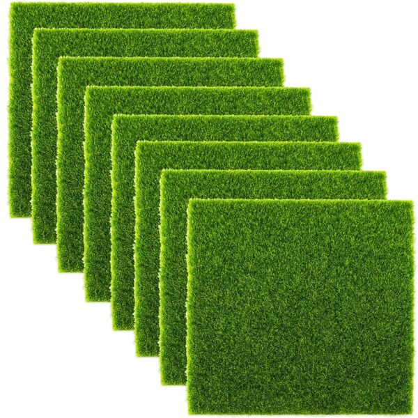 8 Pcs Miniature Decorations with Grass Mat for Decoration, 5.9*5.9in 8 Pcs Miniature Decorations with Grass Mat for Decoration, 5.9*5.9in Green Grass Mat & Miniature Garden Decorations - Indoor Outdoor DIY Fairy Garden Accessories, Shelf Window Display Decor Set