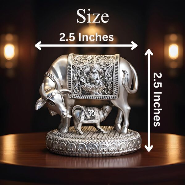 999 Pure Silver Plated Kamdhenu Cow Idol | 2.5 inch Vastu Home Decor for Pooja Room & Mandir | Symbol of Prosperity & Abundance | Ideal Religious & Spiritual Gift