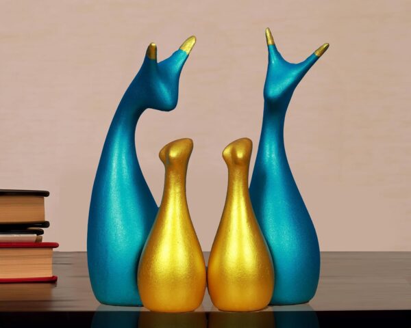AA NM & Sons Lucky Deer Family Set of 4 (Peacock Blue, Gold)