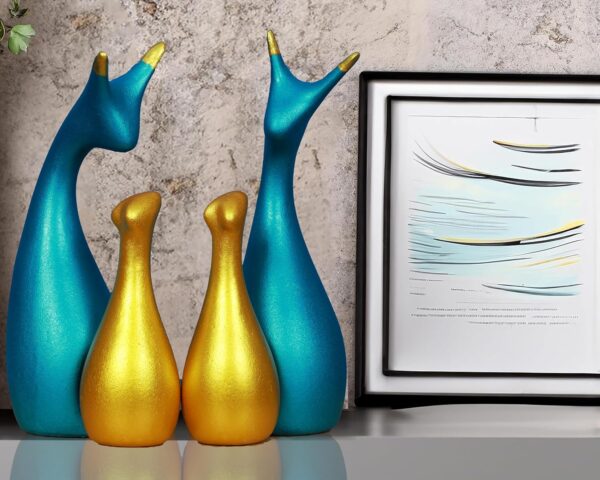 AA NM & Sons Lucky Deer Family Set of 4 (Peacock Blue, Gold)