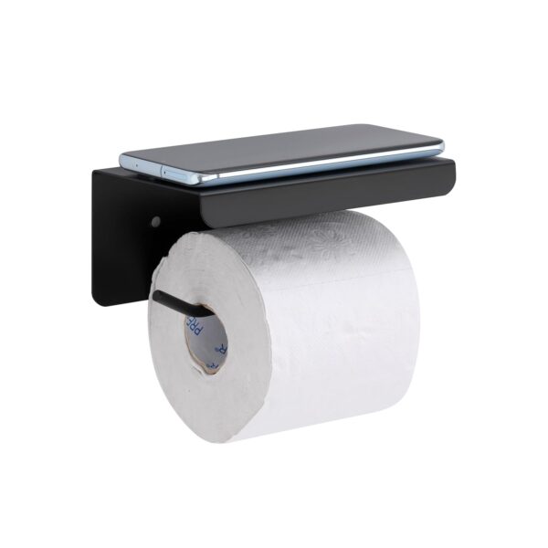 ACHRO Self Adhesive and Wall Mount Black Stainless Steel Toilet Paper Holder with Mobile Stand, Tissue Paper Holder with Shelf, Toilet Paper Roll Holder for Bathroom, Bathroom Accessories Black Finish