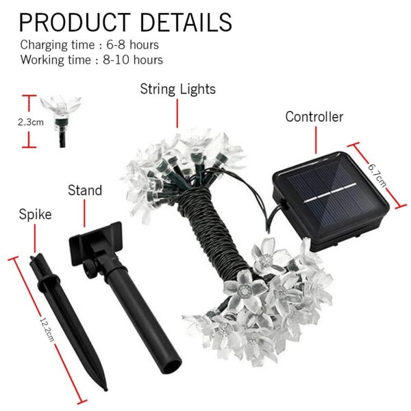 AERYS 75 Flower LED Fairy String Solar Silicon Flower 10 Meter Waterproof 8 Mode Outdoor/Indoor Waterproof Solar Powered Led String Light, Decorations for Garden Yard Balcony (Warmwhite)