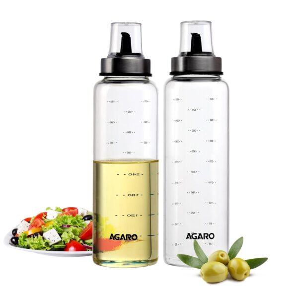 AGARO Elite Borosilicate Glass Oil Dispenser With Capacity Markings, Pack AGARO Elite Borosilicate Glass Oil Dispenser With Capacity Markings, Pack of 2, 500 Ml each, Metallic Lid, Oil Bottle Jar, Transparent