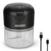 AGARO Elite Rechargeable Mini Electric Chopper, Food Grade Bowl, Stainless Steel Blades, Rechargeable, One Touch Operation, for Chopping Garlic, Ginger, Onion, Vegetable, Nuts, 250 Ml, Black