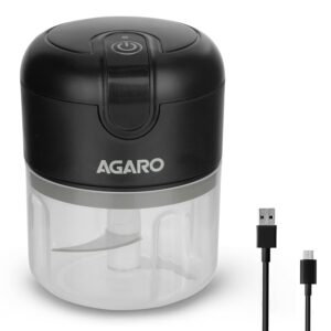 AGARO Elite Rechargeable Mini Electric Chopper, Food Grade Bowl, Stainless Steel Blades, Rechargeable, One Touch Operation, for Chopping Garlic, Ginger, Onion, Vegetable, Nuts, 250 Ml, Black