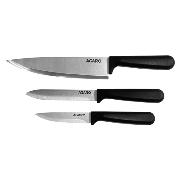 AGARO Majestic 3 Pcs Knife Set for Kitchen, High Carbon Stainless Steel, Non-Slip PP Handle, Cooking, Cutting, Slicing, Utility, Paring, Home and Restaurant Use, Silver.