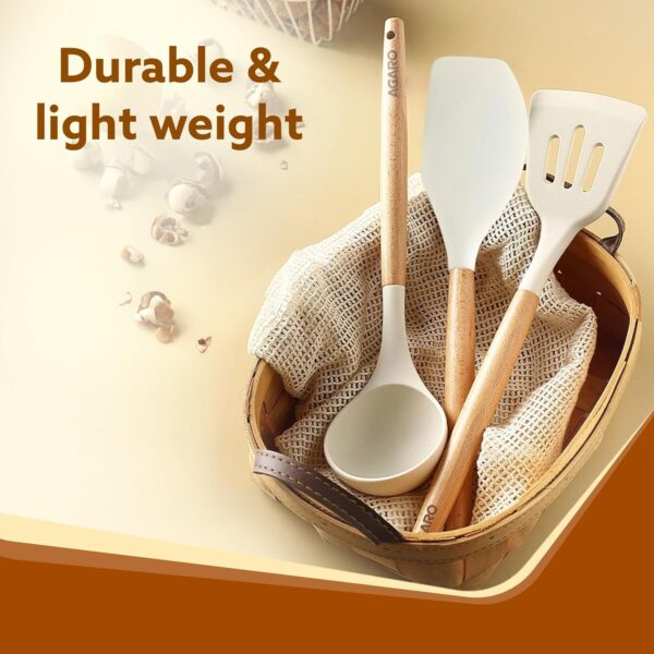 AGARO Silicone Spatula Set of 3, Large Heat Resistant Spatula for Cooking, Baking and Mixing, Non-Stick Cookware for Kitchen, BPA Free, Flexible, Seamless Design, Royal, Ivory