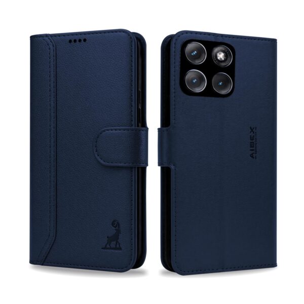 AIBEX ® Compatible for Motorola Egde 70 Fusion 5G Flip Cover Leather Finish | Inside TPU with Card Pockets | Wallet Stand | Complete Protection Flip Case Blue