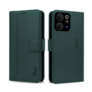 AIBEX ® Compatible for Vivo T5X 5G / Vivo Y51 Pro 5G / iQOO Z11X 5G Flip Cover Leather Finish | Inside TPU with Card Pockets | Wallet Stand | Complete Protection Flip Case Green