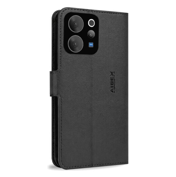 AIBEX ® Compatible for Vivo V70 5G / Vivo V70 Elite 5G Flip Cover Leather Finish | Inside TPU with Card Pockets | Wallet Stand | Complete Protection Flip Case Black