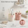 AKX Wall Mount Bathroom Cosmetic Organizer Pack of 2 | Plastic Makeup & Toothbrush Holder | Self Adhesive No Drill Bathroom Storage for Brushes, Tubes & Accessories (Multicolor)