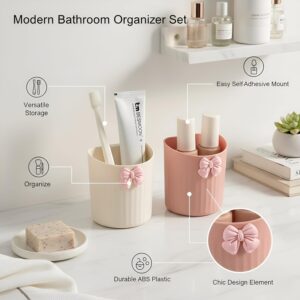 AKX Wall Mount Bathroom Cosmetic Organizer Pack of 2 | Plastic Makeup & Toothbrush Holder | Self Adhesive No Drill Bathroom Storage for Brushes, Tubes & Accessories (Multicolor)