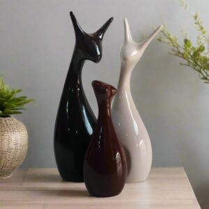 ALILA Deer Family Lucky Statue Showpiece Idol for Gifting & Home Table Decoration, Set of 3, Ceramic Color: Black, White & Brown