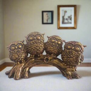 ALILA Owls Set Sitting On Tree Log Owl Lucky Statue Showpiece Idol for Gifting & Home Table Decoration