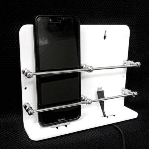 AMPEX Acrylic Double Mobile Stand With Charging Holder Wall Mounted AMPEX Acrylic Double Mobile Stand With Charging Holder Wall Mounted Ac Remote Holder Tv Remote Stand (1 Pcs., Colour - White), 2-Pin,Remote Control Racks