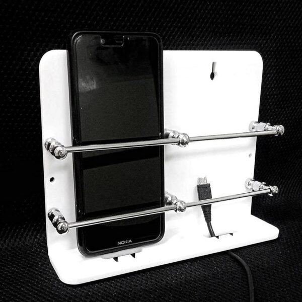 AMPEX Acrylic Double Mobile Stand With Charging Holder Wall Mounted Ac Remote Holder Tv Remote Stand (1 Pcs., Colour - White), 2-Pin,Remote Control Racks