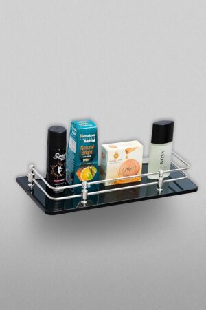 AMPEX Premium Black Glass Shelf for Bathroom/Kitchen Shelf/Storage Shelf/Wall Shelf for Bathroom Accessories(12x6 Inches)