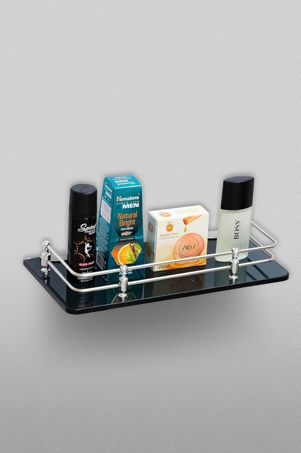 AMPEX Premium Black Glass Shelf for Bathroom/Kitchen Shelf/Storage Shelf/Wall Shelf for Bathroom Accessories(12x6 Inches)