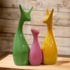 ANI DivineHome Decoration Lucky Deer Family Set | Piano Finish Ceramic Figures- (Set of 3 Yellow, Pink, Parrot Color) Home Office Gift