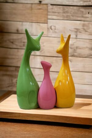 ANI DivineHome Decoration Lucky Deer Family Set | Piano Finish Ceramic Figures- (Set of 3 Yellow, Pink, Parrot Color) Home Office Gift