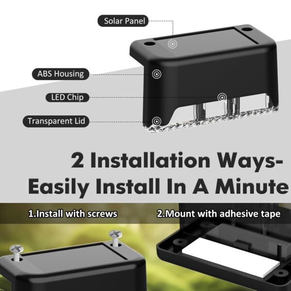 ANSHI Plastic Outdoor Solar LED Garden Lights, Waterproof Deck & Stair Step Lights for Railing, Wall, Backyard, Balcony Solar Powered Home Decoration, Standard 4-Piece Set