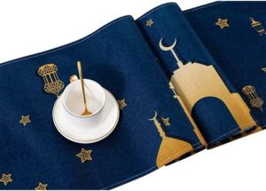 Aazeem Table Runner Table Decorations - Ramadan Mosque Lattern Islamic Happy Ramadan Mubarak |Party Supplies Decorations| Navy Color|