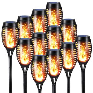 Albelt Acrylonitrile Butadiene Styrene 12 Pack Outdoor Solar LED Torch Lights with Flickering Flame for Garden Decor, Super Bright Waterproof for Outside Landscape Yard Party Decorations