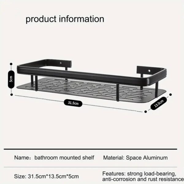 Aluminium Pack of 2, Self Adhesive Bathroom Shelf for Wall Shelf Organizer Wall Mounted Bathroom Shelves Rack Holder Stand for Bathroom Accessories Organiser Without Drill Black Long