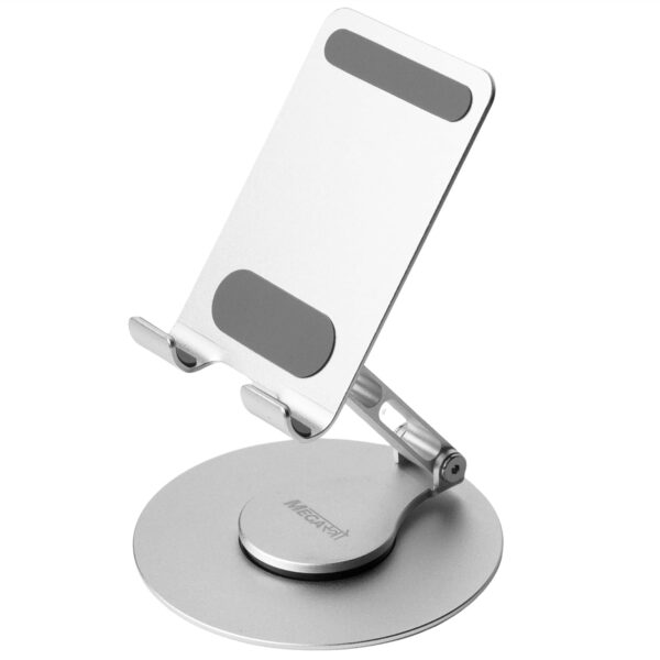 Aluminum 360 Rotatable Phone/Tablet Stand (Under 10inch) - MVPmini | Aluminum 360 Rotatable Phone/Tablet Stand (Under 10inch) - MVPmini | Adjustable, Sturdy, and Versatile | Universal Compatibility | Hands-Free Viewing (Metallic Silver)