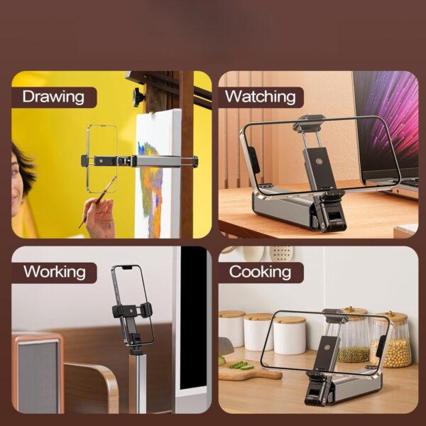 Aluminum Alloy Mobile Phone Stand | Adjustable & Foldable 360° Rotation Phone Holder for Desk, Car, Train & Airplane | Portable Travel Stand for i.Phone & Android (Silver)