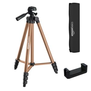 Amazon Basics Lightweight 41-134cm Tripod with Mobile Holder & Carry Bag | for All Camera/Go pro/Smartphones| Copper