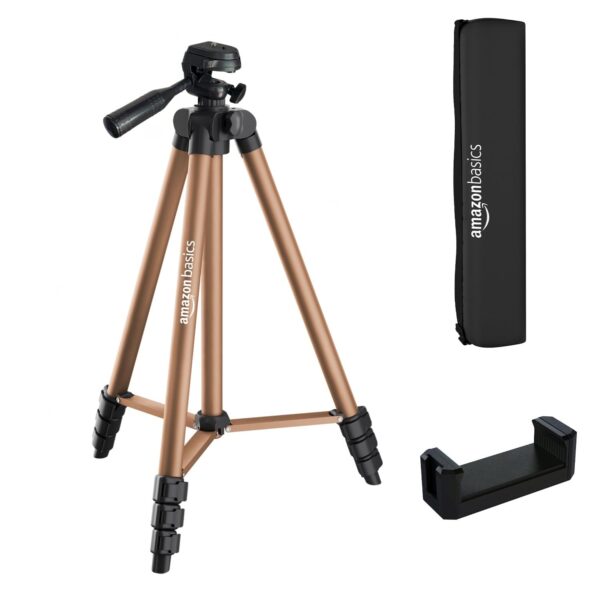 Amazon Basics Lightweight 41-134cm Tripod with Mobile Holder & Carry Bag | for All Camera/Go pro/Smartphones| Copper