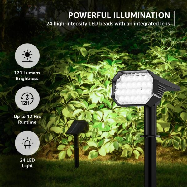 Amazon Basics Solar Landscape Spotlight | 24 LED Beads | Adjustable Head | 2 Lighting Modes | IP65 Waterproof | Wall & Ground Mount | Outdoor Garden Path Light