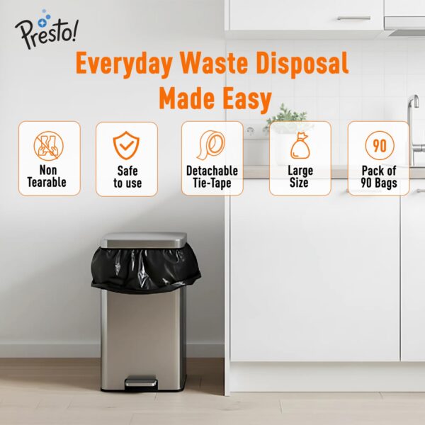 Amazon Brand - Presto! Garbage Bags | Medium | 180 Count | 30 Bags X 6 Rolls | 19 X 21 Inches | For Dry & Wet Waste | Black