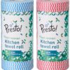 Amazon Brand - Presto! Non-Woven Kitchen Towel Roll | 80 Pulls (Pack of 2) | Size: 23 x 21 cm | Wavy Pattern (Red & Blue) | Washable and Reusable | Highly Absorbent | For Daily Use