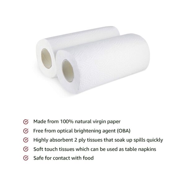 Amazon Brand - Solimo 2 Ply Kitchen Tissue/Towel Paper Roll | 360 Pulls | 60 Pulls X 6 Rolls | Soft and Highly Absorbent | 100% Natural Virgin Cellulose Fiber