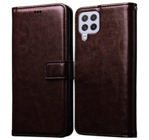 Amazon Brand- Solimo Flip Leather Mobile Cover (Soft, Flexible & Kickstand Back case) Compatible for Samsung Galaxy A22 4G / F22 4G (Coffee)