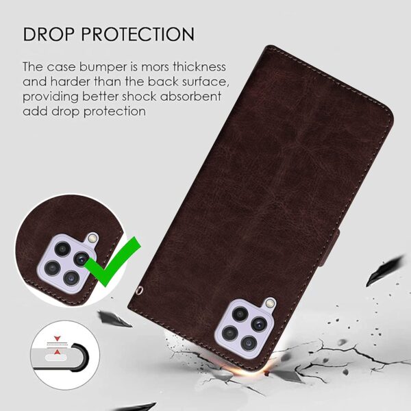 Amazon Brand- Solimo Flip Leather Mobile Cover (Soft, Flexible & Kickstand Back case) Compatible for Samsung Galaxy A22 4G / F22 4G (Coffee)