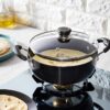 Amazon Brand - Solimo - Hard Anodized Deep Kadhai With Induction Bottom And Glass Lid (22 Cm), Black