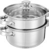 Amazon Brand - Solimo Stainless Steel Steamer with Glass Lid Amazon Brand - Solimo Stainless Steel Steamer with Glass Lid | Induction Base | Modak, Momo Maker | 17 x 22 x 22.4 Cm | 2L | Silver