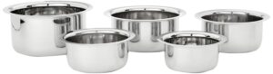 Amazon Brand - Solimo Tope Set of 5 | Stainless Steel | 420 ml, 550 ml, 840 ml, 1150 ml & 1550 ml | Induction and Gas compatible | Silver